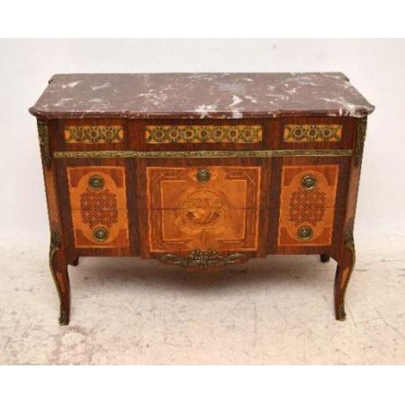 Antiike  French Style Inlaid Marmor  Top 3 Drawer Kommode 