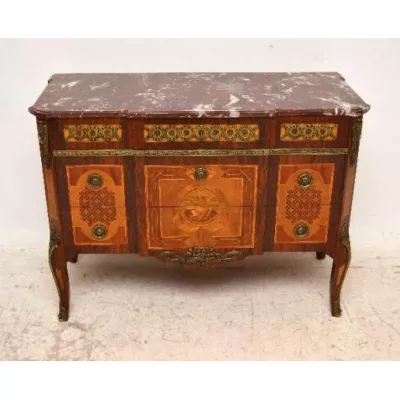 Antiike  French Style Inlaid Marmor  Top 3 Drawer Kommode 