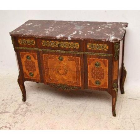 Antiike  French Style Inlaid Marmor  Top 3 Drawer Kommode 