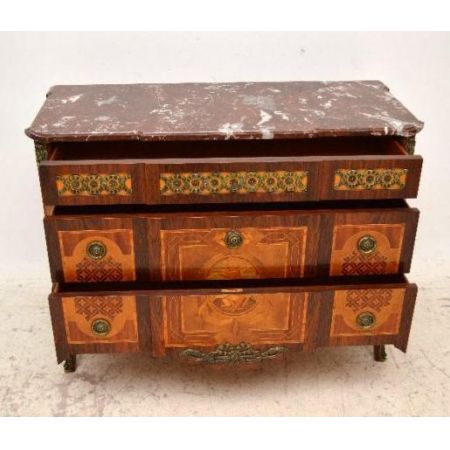 Antiike  French Style Inlaid Marmor  Top 3 Drawer Kommode 