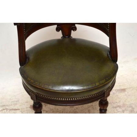 Antiker Mahogany & Leather  Büro Stuhl  Chair