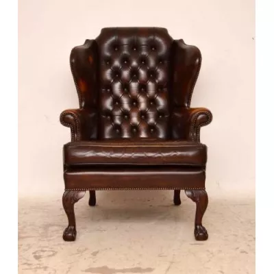 Antiiker Georgian Style Leather  Ohrensesesel  Armchair