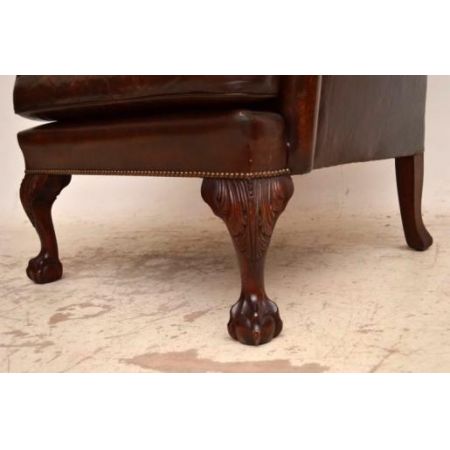 Antiiker Georgian Style Leather  Ohrensesesel  Armchair