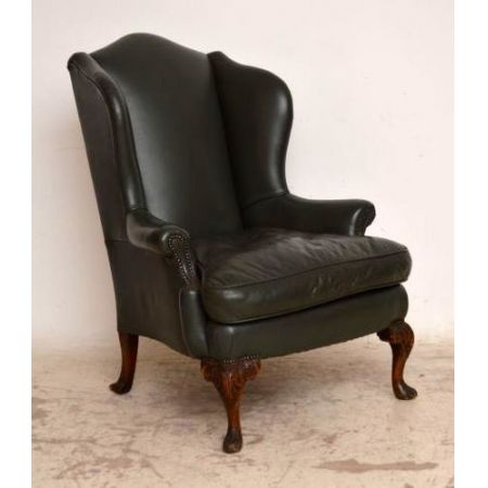 Antiker Wing Chair mit weichem Leder