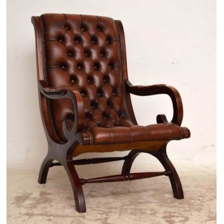 Paar Antiker Ledersessel mit Deep Buttons Sessel aus Leder