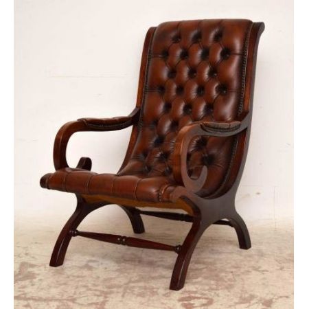 Paar Antiker Ledersessel mit Deep Buttons Sessel aus Leder