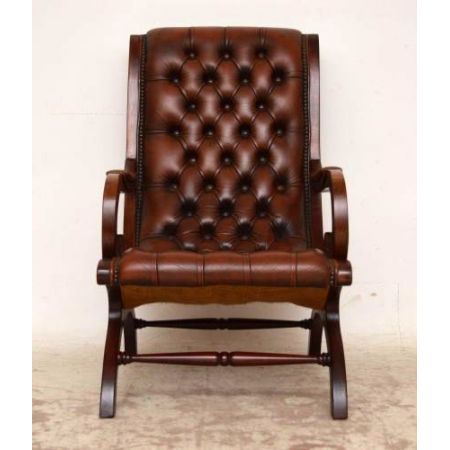 Paar Antiker Ledersessel mit Deep Buttons Sessel aus Leder