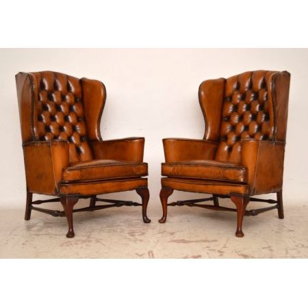 Paar Wing Chair Ledersessel antik