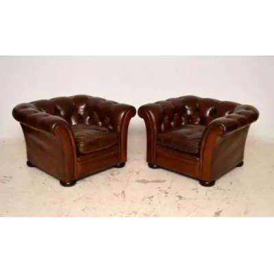 Paar 1950's  schwedischer Leather Leder r Armchairs