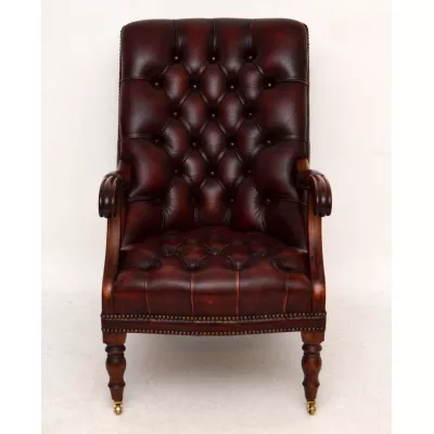 Antiker Regency-Stil tief geknöpfter Leder - Mahagoni Sessel