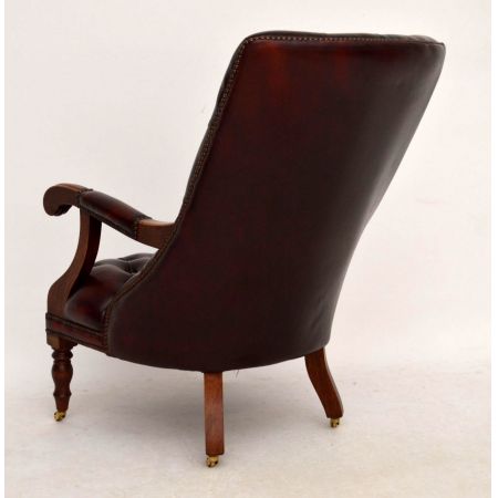 Antiker Regency-Stil tief geknöpfter Leder - Mahagoni Sessel