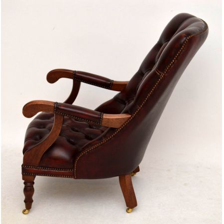 Antiker Regency-Stil tief geknöpfter Leder - Mahagoni Sessel