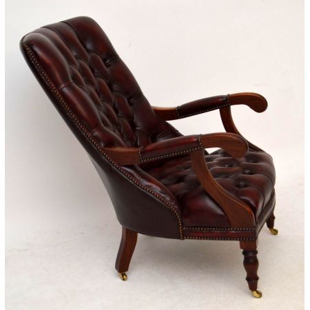 Antiker Regency-Stil tief geknöpfter Leder - Mahagoni Sessel