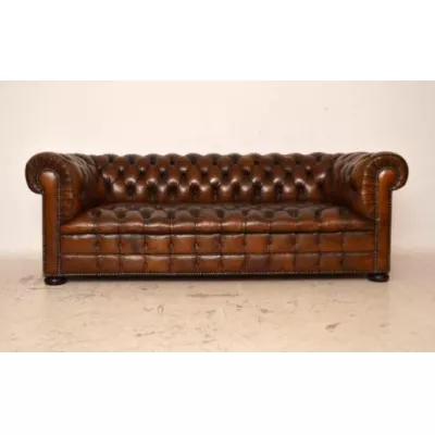 Antikes  Victorianisches Leder " Deep Buttoned" Chesterfield Sofa