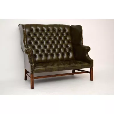 Antikes Ledersofa grün Zweisitzer