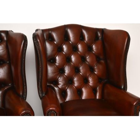 Ein Paar antiker Leder-Ohren Sessel