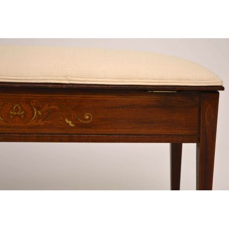 Antiker Edwardian Intarsien Mahagoni Hocker Duet