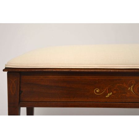 Antiker Edwardian Intarsien Mahagoni Hocker Duet