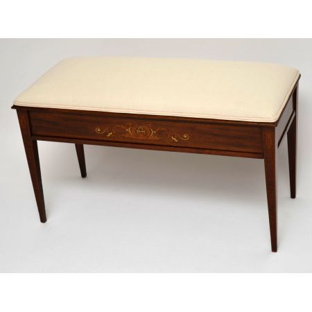 Antiker Edwardian Intarsien Mahagoni Hocker Duet