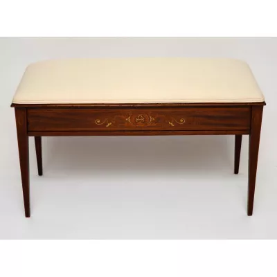 Antiker Edwardian Intarsien Mahagoni Hocker Duet