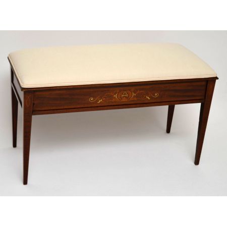 Antiker Edwardian Intarsien Mahagoni Hocker Duet