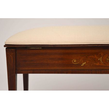 Antiker Edwardian Intarsien Mahagoni Hocker Duet