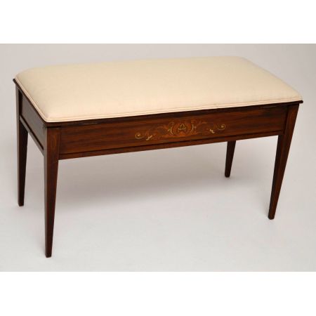 Antiker Edwardian Intarsien Mahagoni Hocker Duet