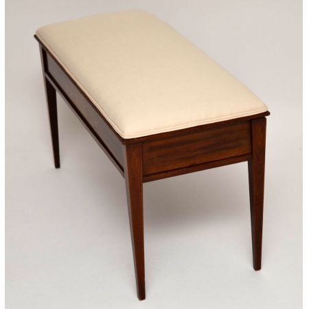 Antiker Edwardian Intarsien Mahagoni Hocker Duet