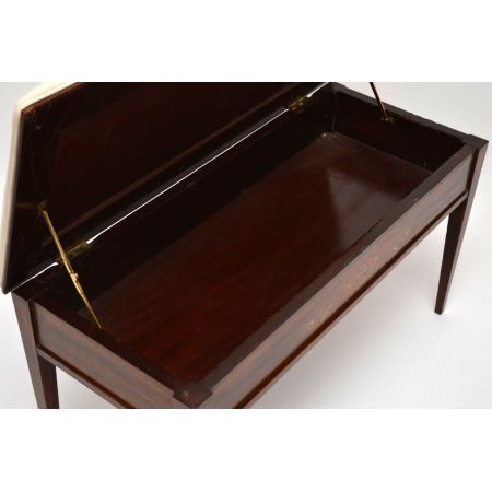 Antiker Edwardian Intarsien Mahagoni Hocker Duet