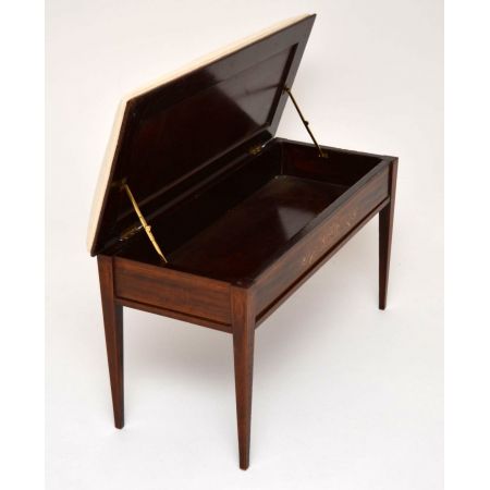 Antiker Edwardian Intarsien Mahagoni Hocker Duet