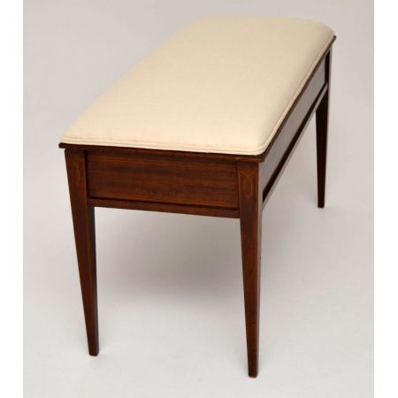 Antiker Edwardian Intarsien Mahagoni Hocker Duet