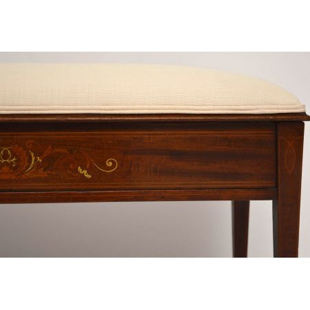 Antiker Edwardian Intarsien Mahagoni Hocker Duet