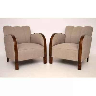 Ein Paar schwedische Art Deco Satin-Birke Sessel