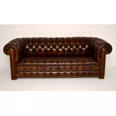Antiker tiefgeknöpfter Leder Chesterfield -Sofa