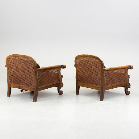 Antike geschnitzte Nussbaum Bergère Garnitur - 3 Stück