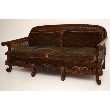 Antike geschnitzte Nussbaum Bergère Garnitur - 3 Stück