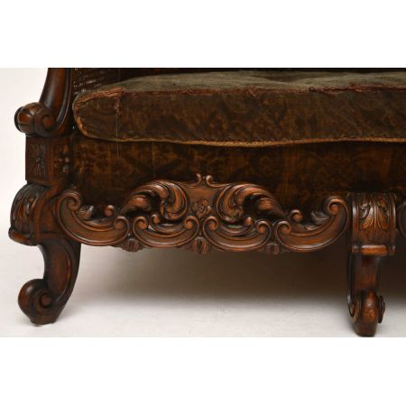 Antike geschnitzte Nussbaum Bergère Garnitur - 3 Stück