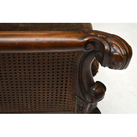 Antike geschnitzte Nussbaum Bergère Garnitur - 3 Stück