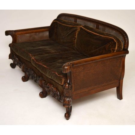 Antike geschnitzte Nussbaum Bergère Garnitur - 3 Stück