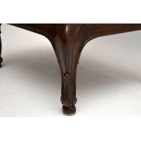 Antiker tief geknöpfter Leder- Mahagoni Hocker/ Fußschemel