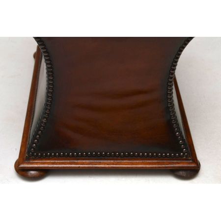 Antiker Victorian Leder-Mahagoni Hocker