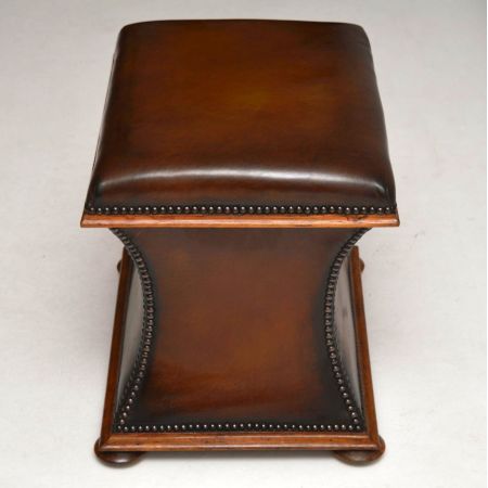 Antiker Victorian Leder-Mahagoni Hocker