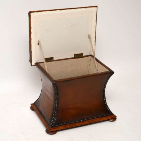 Antiker Victorian Leder-Mahagoni Hocker