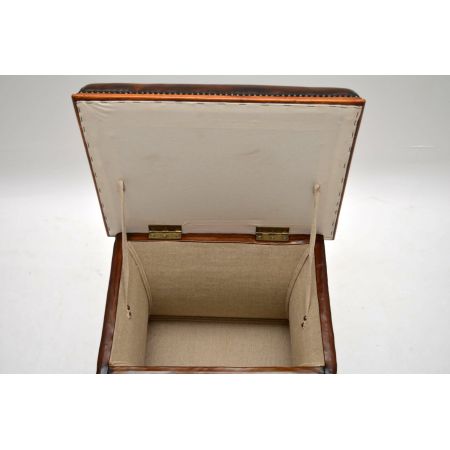 Antiker Victorian Leder-Mahagoni Hocker