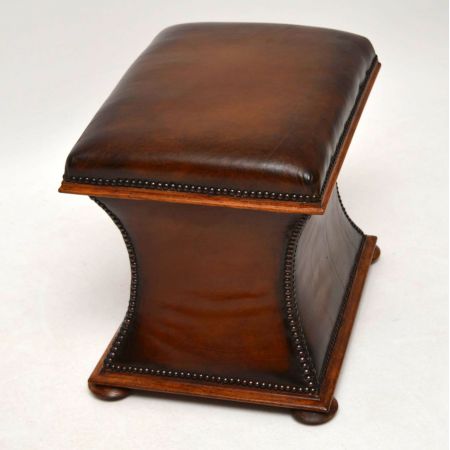 Antiker Victorian Leder-Mahagoni Hocker