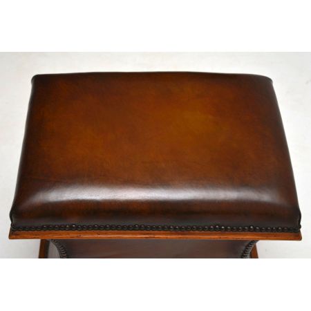 Antiker Victorian Leder-Mahagoni Hocker