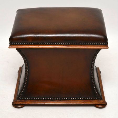 Antiker Victorian Leder-Mahagoni Hocker