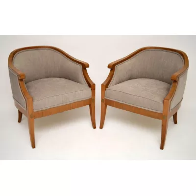 Elegantes Paar antike schwedische Satinbirch Sessel