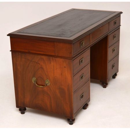 Antiker Mahagoni Leder Top Campaign Schreibtisch