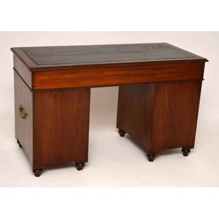 Antiker Mahagoni Leder Top Campaign Schreibtisch